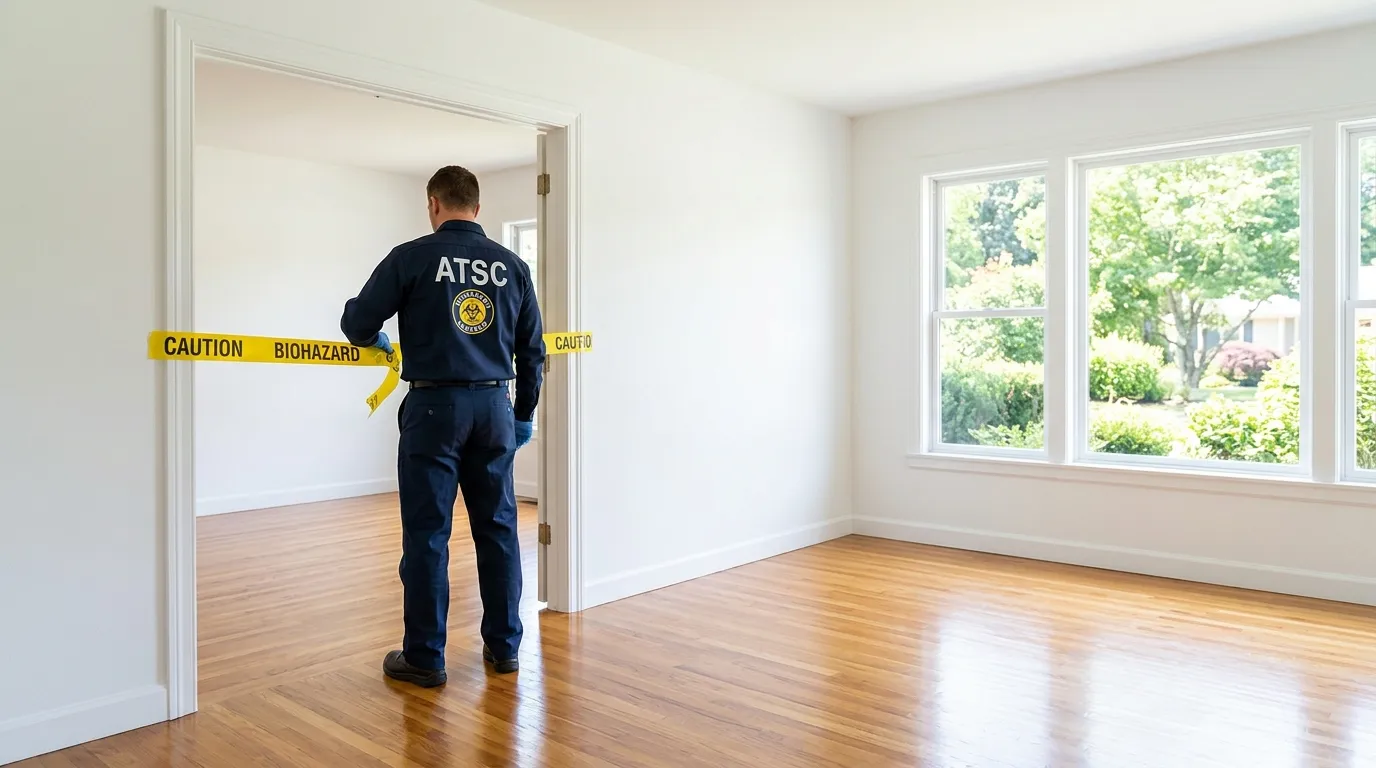 Certified biohazard cleanup crew performing Trauma Scene Cleanup in Saddle Brook